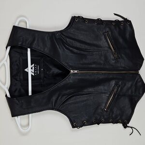 Arian Leather Laced Black Leather Vest